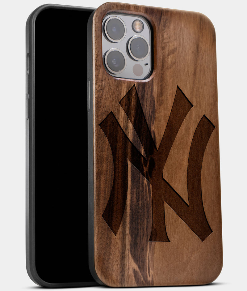 Best Wood New York Yankees iPhone 13 Pro Max Case | Classic Custom NY Yankees Gift | Walnut Wood Cover - Engraved In Nature