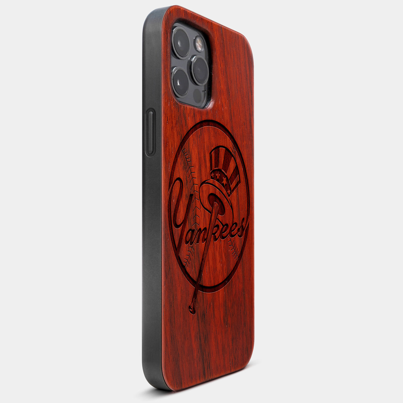 Best Wood New York Yankees iPhone 13 Pro Case | CustomClassic NY Yankees Gift | Mahogany Wood Cover - Engraved In Nature