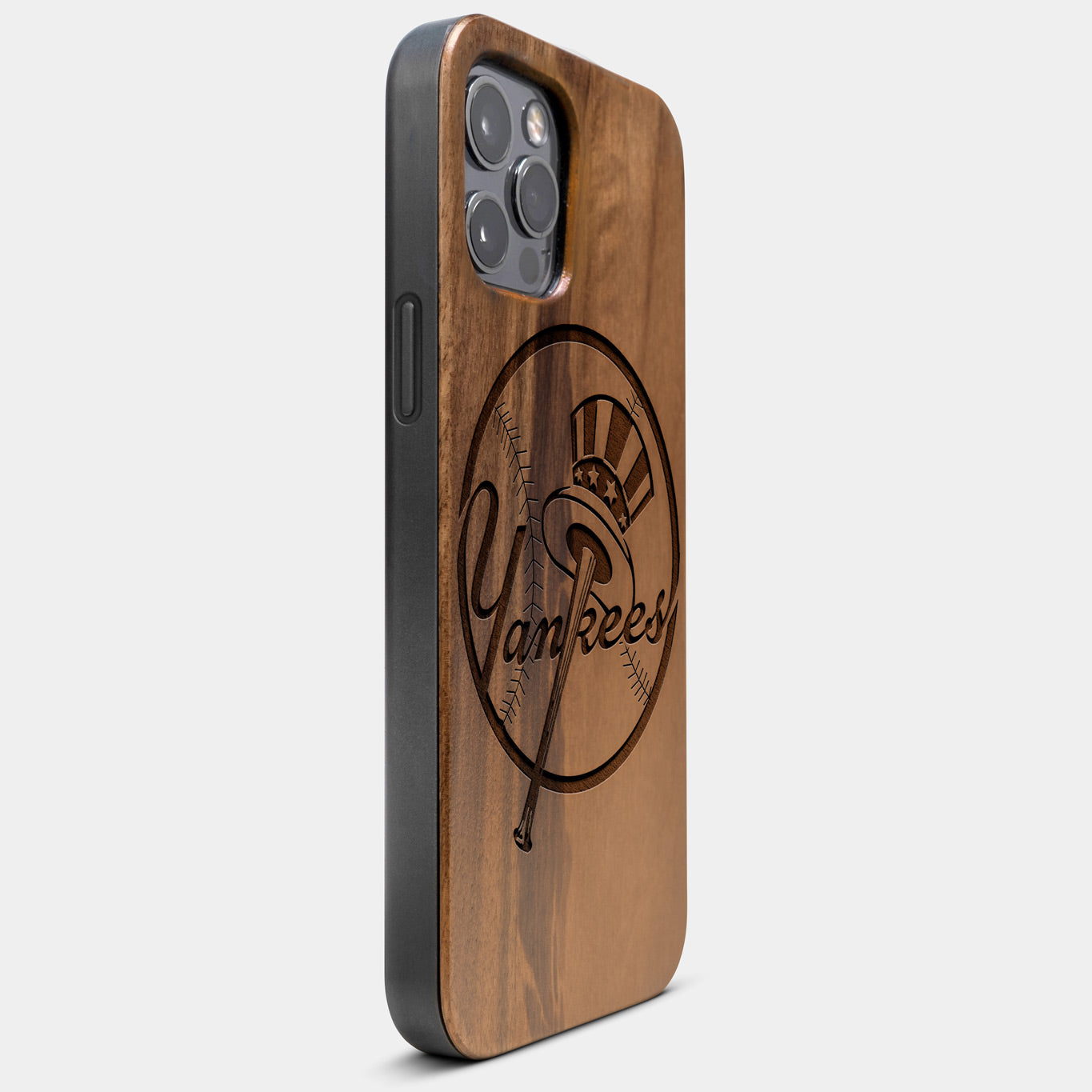 Best Wood New York Yankees iPhone 13 Pro Case | Custom NY Yankees Gift | Walnut Wood Cover - Engraved In Nature