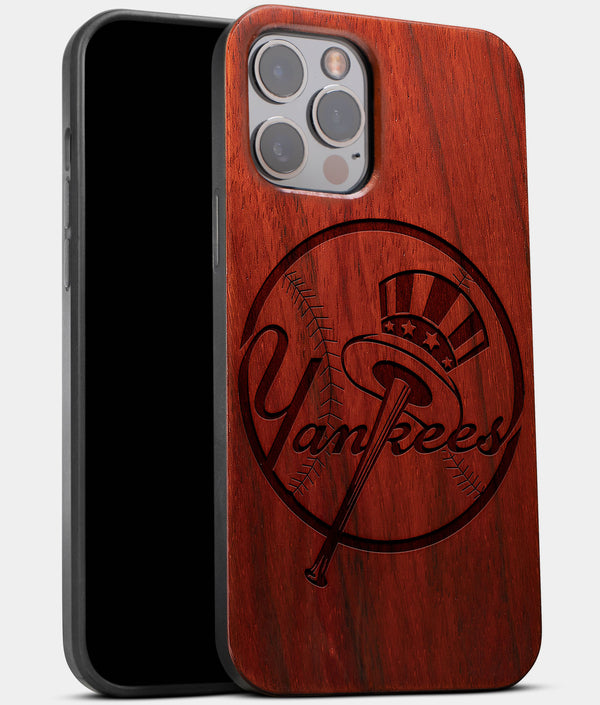 Best Wood New York Yankees iPhone 13 Pro Max Case | CustomClassic NY Yankees Gift | Mahogany Wood Cover - Engraved In Nature