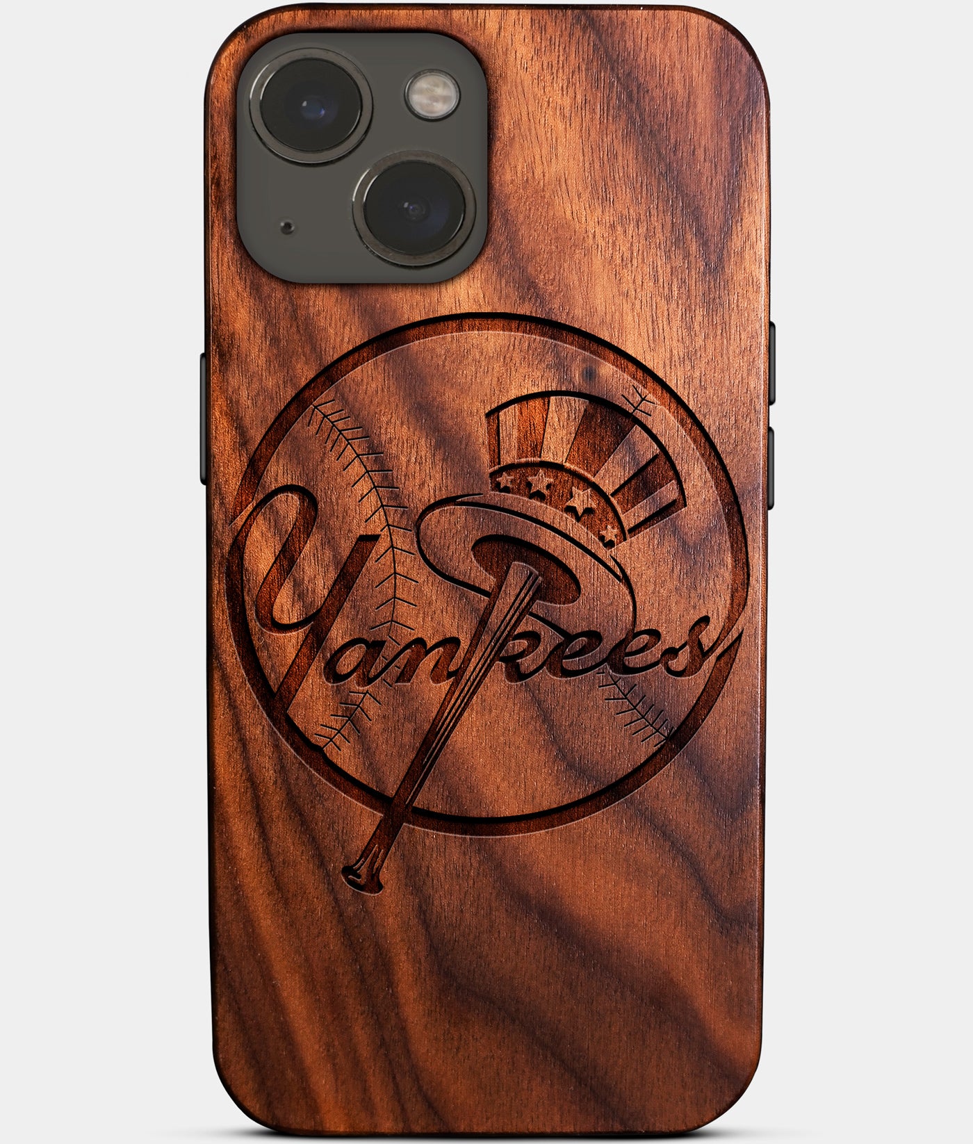 Eco-friendly New York Yankees iPhone 14 Case - Carved Wood Custom New York Yankees Gift For Him - Monogrammed Personalized iPhone 14 Cover By Engraved In Nature