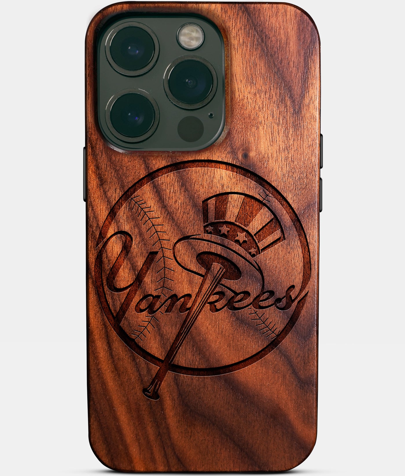 Eco-friendly New York Yankees iPhone 14 Pro Case - Carved Wood Custom New York Yankees Gift For Him - Monogrammed Personalized iPhone 14 Pro Cover By Engraved In Nature