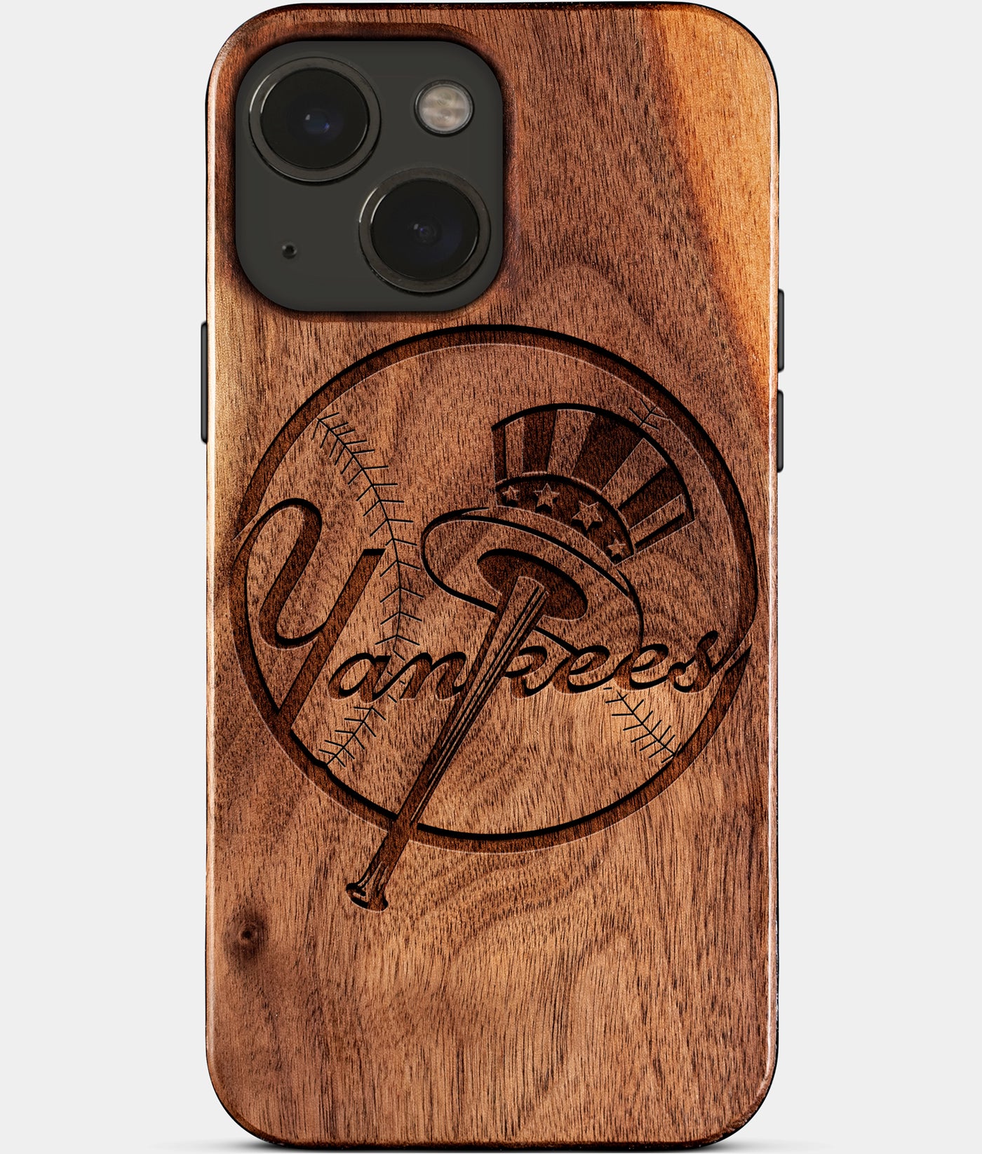 Eco-friendly New York Yankees iPhone 15 Case - Carved Wood Custom New York Yankees Gift For Him - Monogrammed Personalized iPhone 15 Cover By Engraved In Nature