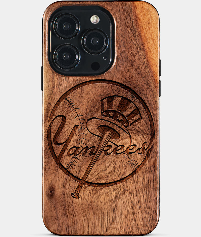 Eco-friendly New York Yankees iPhone 15 Pro Case - Carved Wood Custom New York Yankees Gift For Him - Monogrammed Personalized iPhone 15 Pro Cover By Engraved In Nature