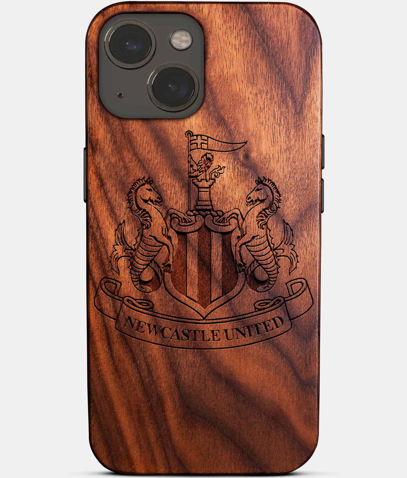 Eco-friendly Newcastle United FC iPhone 14 Case - Carved Wood Custom Newcastle United FC Gift For Him - Monogrammed Personalized iPhone 14 Cover By Engraved In Nature
