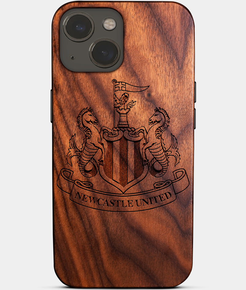 Eco-friendly Newcastle United FC iPhone 14 Plus Case - Carved Wood Custom Newcastle United FC Gift For Him - Monogrammed Personalized iPhone 14 Plus Cover By Engraved In Nature