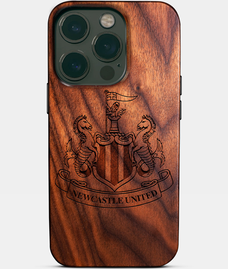 Eco-friendly Newcastle United FC iPhone 14 Pro Case - Carved Wood Custom Newcastle United FC Gift For Him - Monogrammed Personalized iPhone 14 Pro Cover By Engraved In Nature