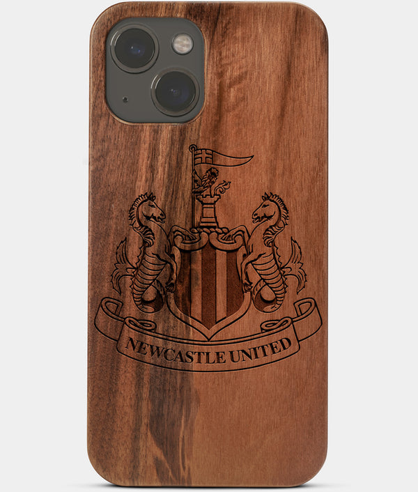 Carved Wood Newcastle United F.C. iPhone 13 Case | Custom Newcastle United F.C. Gift, Birthday Gift | Personalized Mahogany Wood Cover, Gifts For Him, Monogrammed Gift For Fan | by Engraved In Nature