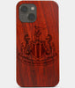 Carved Wood Newcastle United F.C. iPhone 13 Mini Case | Custom Newcastle United F.C. Gift, Birthday Gift | Personalized Mahogany Wood Cover, Gifts For Him, Monogrammed Gift For Fan | by Engraved In Nature