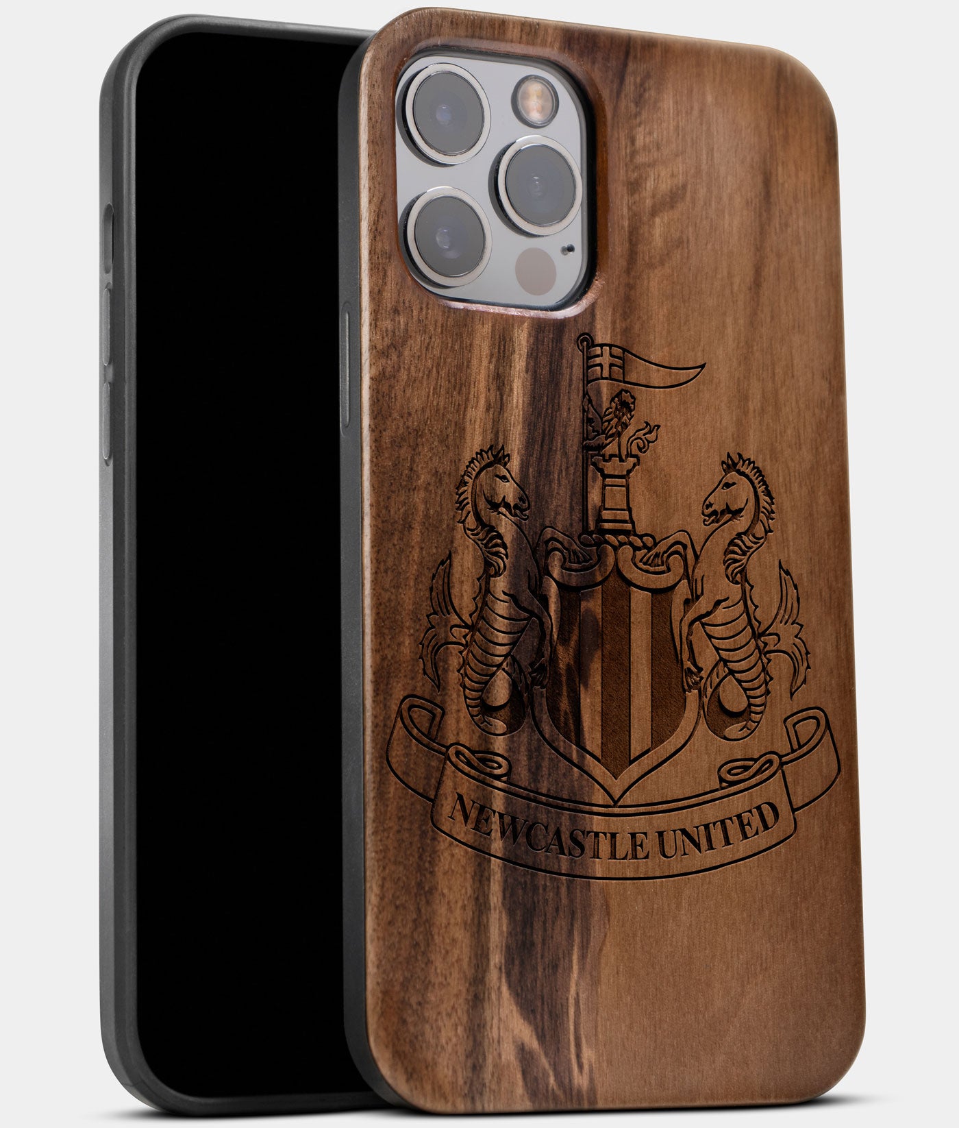 Best Wood Newcastle United F.C. iPhone 13 Pro Case | Custom Newcastle United F.C. Gift | Walnut Wood Cover - Engraved In Nature