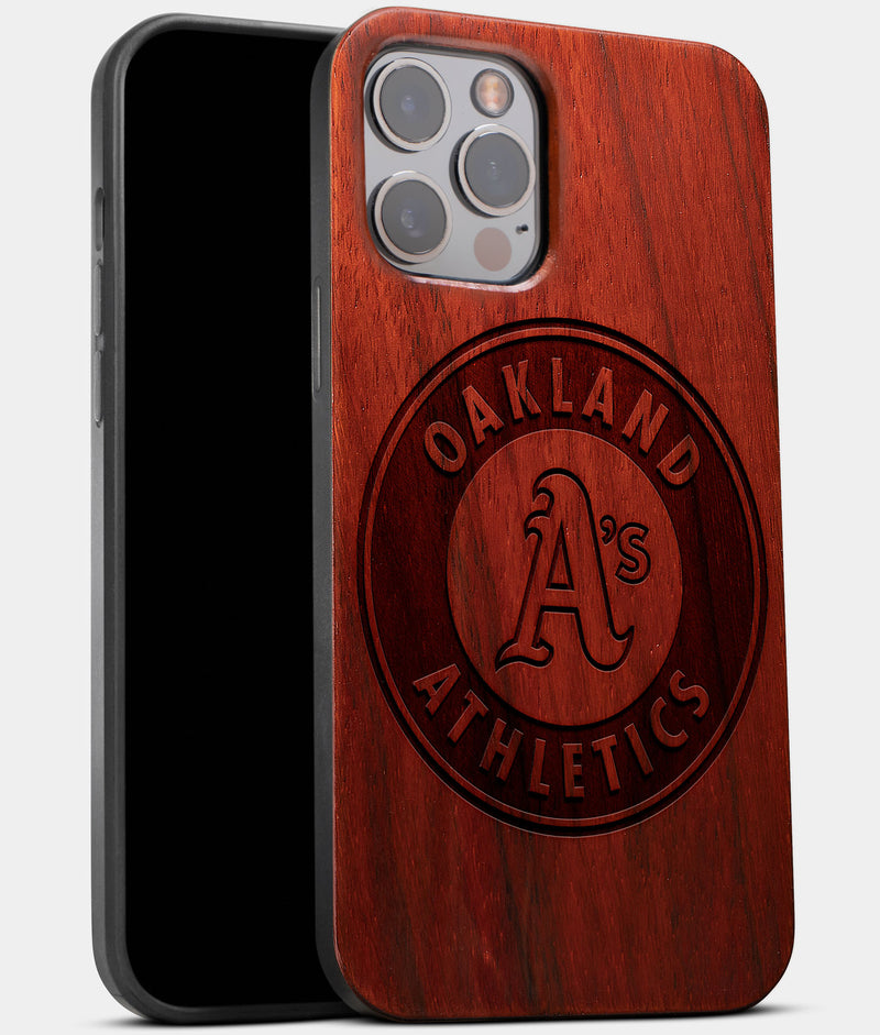 Best Wood Oakland Athletics iPhone 13 Pro Case | Custom Oakland Athletics Gift | Mahogany Wood Cover - Engraved In Nature
