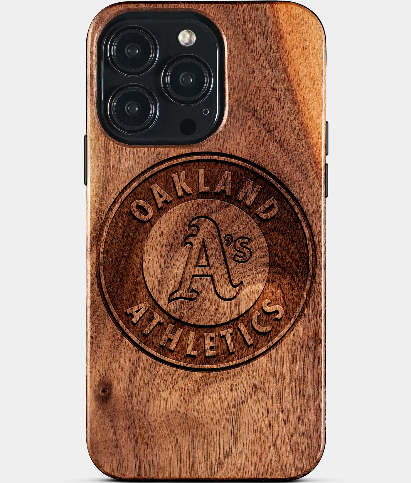 Eco-friendly Oakland Athletics iPhone 15 Pro Max Case - Carved Wood Custom Oakland Athletics Gift For Him - Monogrammed Personalized iPhone 15 Pro Max Cover By Engraved In Nature