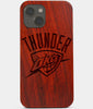 Carved Wood OKC Thunder iPhone 13 Mini Case | Custom OKC Thunder Gift, Birthday Gift | Personalized Mahogany Wood Cover, Gifts For Him, Monogrammed Gift For Fan | by Engraved In Nature