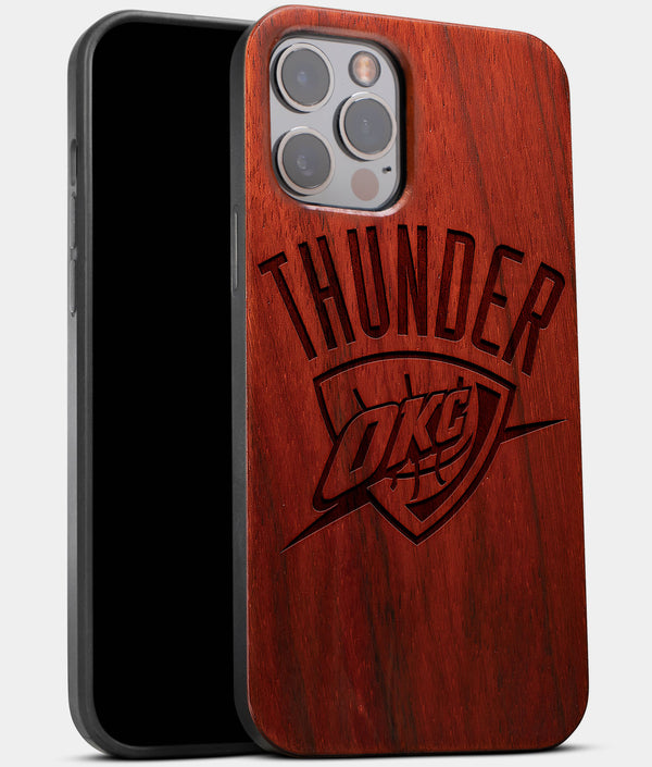 Best Wood OKC Thunder iPhone 13 Pro Case | Custom OKC Thunder Gift | Mahogany Wood Cover - Engraved In Nature