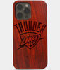 Carved Wood OKC Thunder iPhone 13 Pro Max Case | Custom OKC Thunder Gift, Birthday Gift | Personalized Mahogany Wood Cover, Gifts For Him, Monogrammed Gift For Fan | by Engraved In Nature