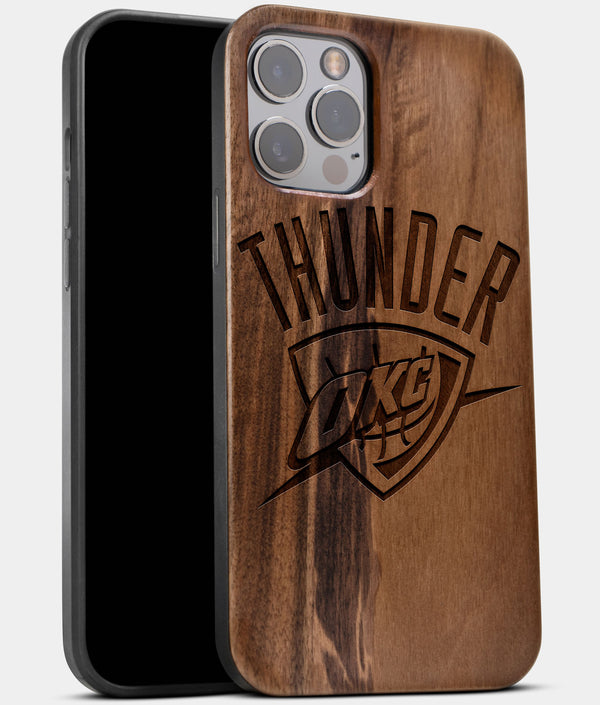 Best Wood OKC Thunder iPhone 13 Pro Max Case | Custom OKC Thunder Gift | Walnut Wood Cover - Engraved In Nature