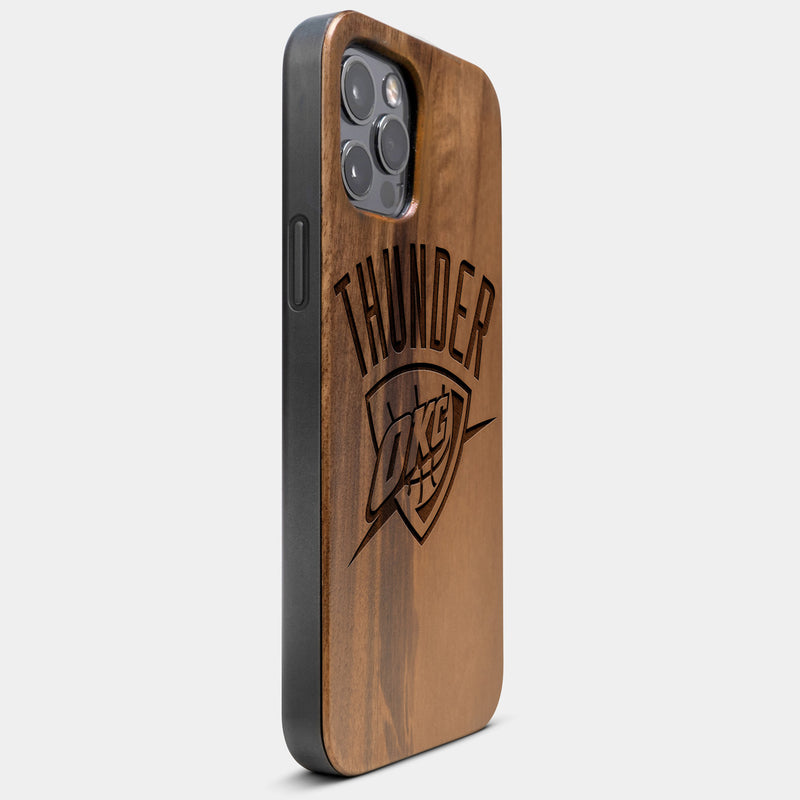 Best Wood OKC Thunder iPhone 13 Pro Max Case | Custom OKC Thunder Gift | Walnut Wood Cover - Engraved In Nature
