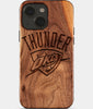 Eco-friendly OKC Thunder iPhone 15 Case - Carved Wood Custom OKC Thunder Gift For Him - Monogrammed Personalized iPhone 15 Cover By Engraved In Nature