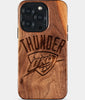 Eco-friendly OKC Thunder iPhone 15 Pro Case - Carved Wood Custom OKC Thunder Gift For Him - Monogrammed Personalized iPhone 15 Pro Cover By Engraved In Nature