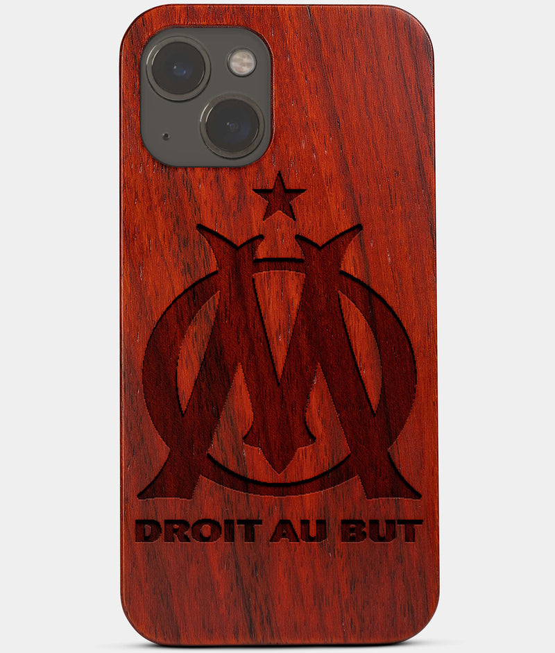 Carved Wood Olympique de Marseille iPhone 13 Case | Custom Olympique de Marseille Gift, Birthday Gift | Personalized Mahogany Wood Cover, Gifts For Him, Monogrammed Gift For Fan | by Engraved In Nature
