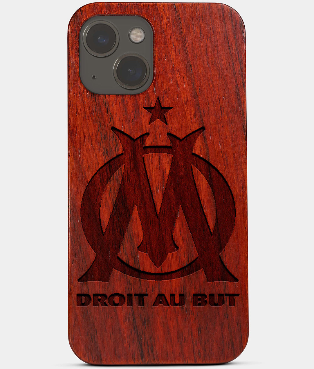 Carved Wood Olympique de Marseille iPhone 13 Mini Case | Custom Olympique de Marseille Gift, Birthday Gift | Personalized Mahogany Wood Cover, Gifts For Him, Monogrammed Gift For Fan | by Engraved In Nature