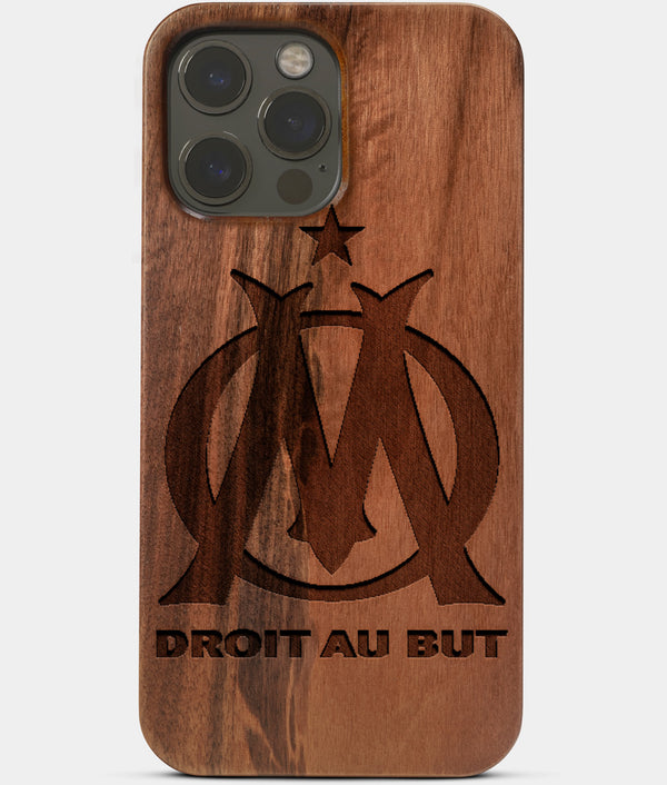Carved Wood Olympique de Marseille iPhone 13 Pro Case | Custom Olympique de Marseille Gift, Birthday Gift | Personalized Mahogany Wood Cover, Gifts For Him, Monogrammed Gift For Fan | by Engraved In Nature