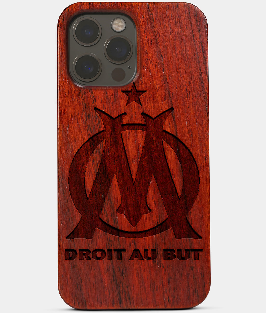 Carved Wood Olympique de Marseille iPhone 13 Pro Max Case | Custom Olympique de Marseille Gift, Birthday Gift | Personalized Mahogany Wood Cover, Gifts For Him, Monogrammed Gift For Fan | by Engraved In Nature