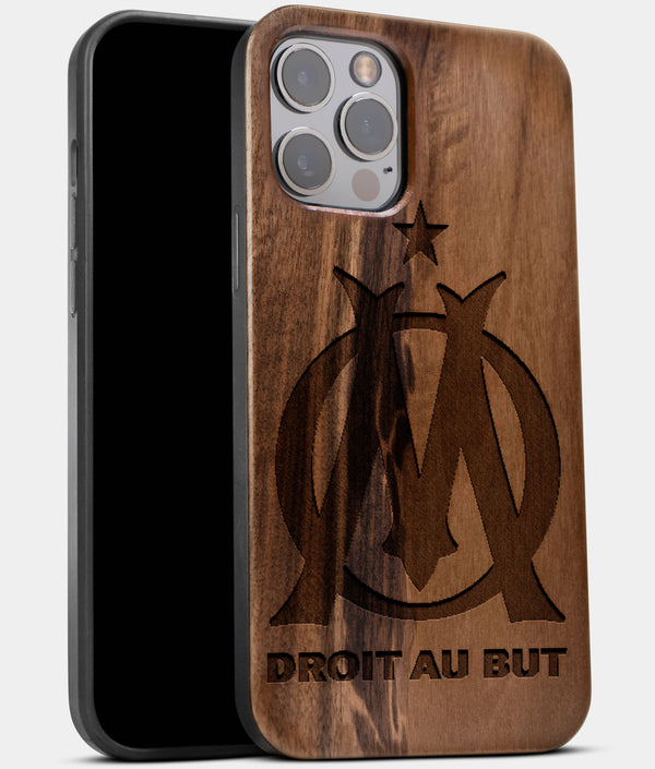 Best Wood Olympique de Marseille iPhone 13 Pro Max Case | Custom Olympique de Marseille Gift | Walnut Wood Cover - Engraved In Nature