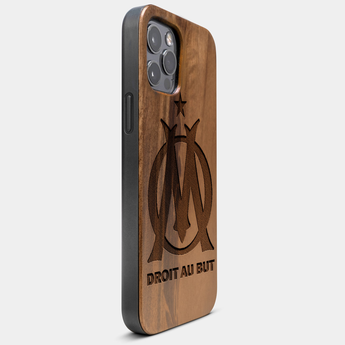 Best Wood Olympique de Marseille iPhone 13 Pro Max Case | Custom Olympique de Marseille Gift | Walnut Wood Cover - Engraved In Nature