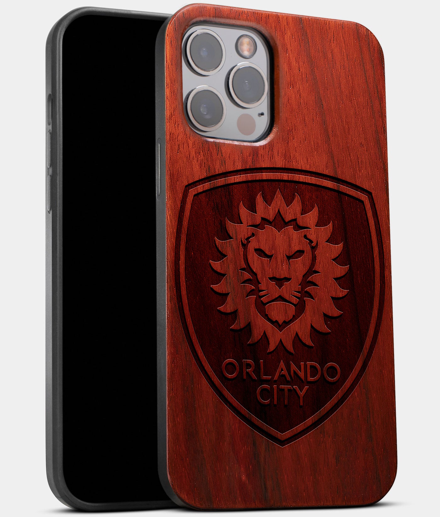 Best Wood Orlando City SC iPhone 13 Pro Max Case | Custom Orlando City SC Gift | Mahogany Wood Cover - Engraved In Nature