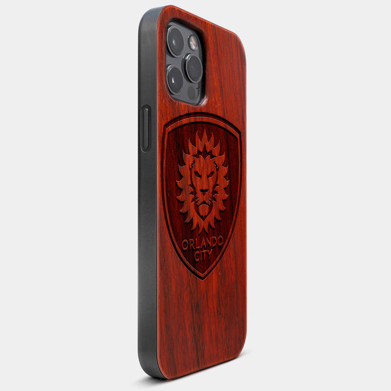 Best Wood Orlando City SC iPhone 13 Pro Max Case | Custom Orlando City SC Gift | Mahogany Wood Cover - Engraved In Nature