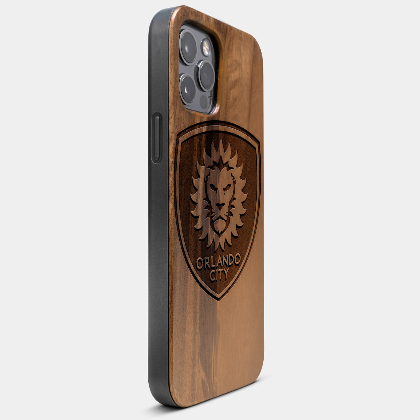 Best Wood Orlando City SC iPhone 13 Pro Max Case | Custom Orlando City SC Gift | Walnut Wood Cover - Engraved In Nature
