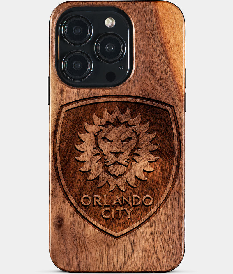Eco-friendly Orlando City SC iPhone 15 Pro Case - Carved Wood Custom Orlando City SC Gift For Him - Monogrammed Personalized iPhone 15 Pro Cover By Engraved In Nature