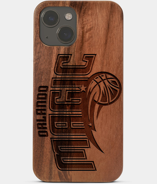 Carved Wood Orlando Magic iPhone 13 Case | Custom Orlando Magic Gift, Birthday Gift | Personalized Mahogany Wood Cover, Gifts For Him, Monogrammed Gift For Fan | by Engraved In Nature