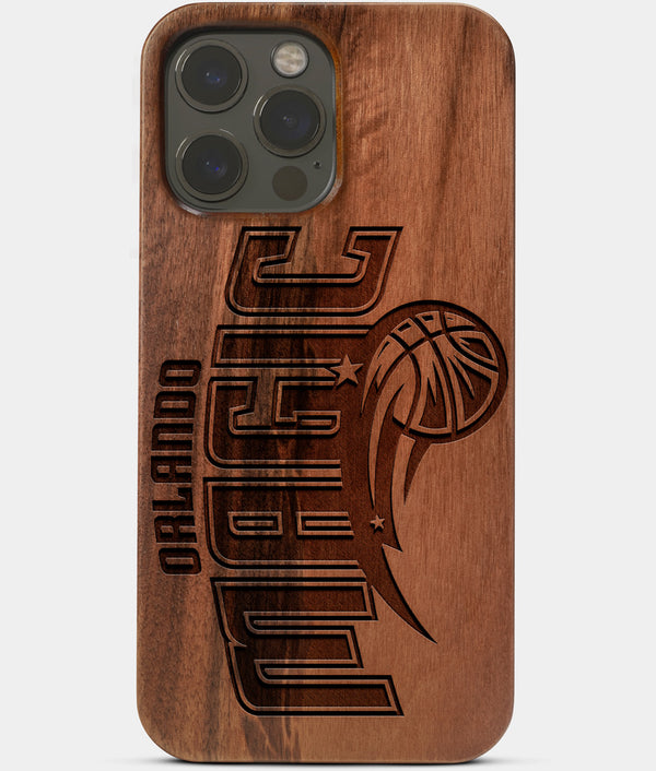 Carved Wood Orlando Magic iPhone 13 Pro Case | Custom Orlando Magic Gift, Birthday Gift | Personalized Mahogany Wood Cover, Gifts For Him, Monogrammed Gift For Fan | by Engraved In Nature