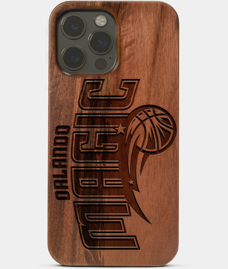 Carved Wood Orlando Magic iPhone 13 Pro Max Case | Custom Orlando Magic Gift, Birthday Gift | Personalized Mahogany Wood Cover, Gifts For Him, Monogrammed Gift For Fan | by Engraved In Nature