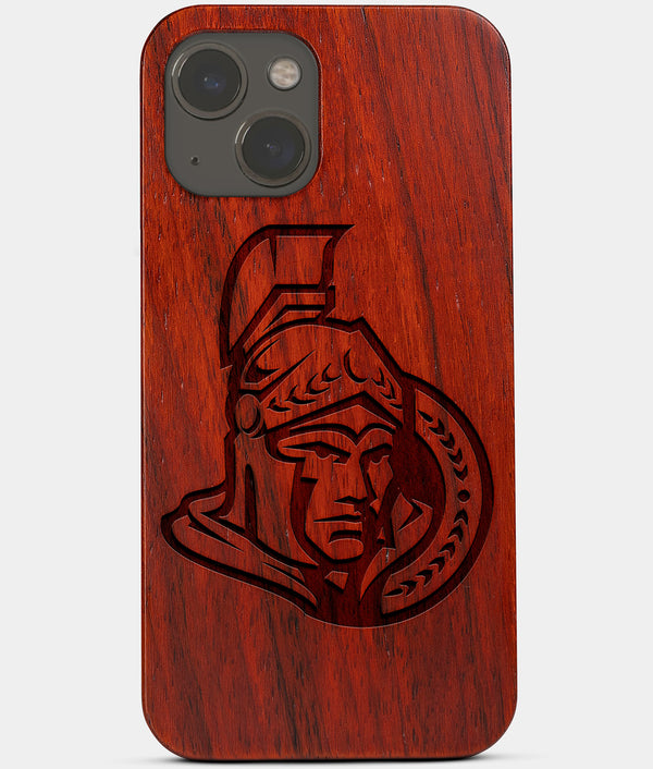 Carved Wood Ottawa Senators iPhone 13 Case | Custom Ottawa Senators Gift, Birthday Gift | Personalized Mahogany Wood Cover, Gifts For Him, Monogrammed Gift For Fan | by Engraved In Nature