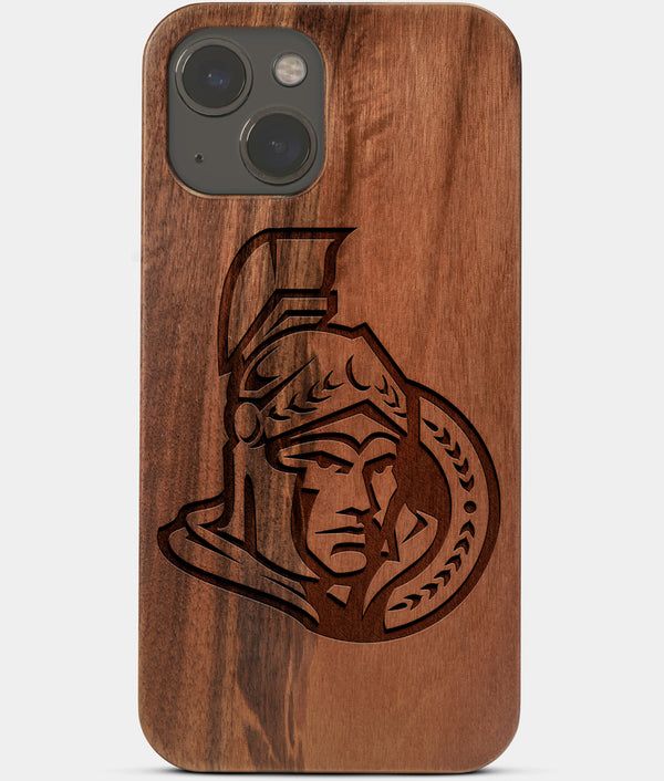 Carved Wood Ottawa Senators iPhone 13 Case | Custom Ottawa Senators Gift, Birthday Gift | Personalized Mahogany Wood Cover, Gifts For Him, Monogrammed Gift For Fan | by Engraved In Nature