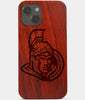 Carved Wood Ottawa Senators iPhone 13 Mini Case | Custom Ottawa Senators Gift, Birthday Gift | Personalized Mahogany Wood Cover, Gifts For Him, Monogrammed Gift For Fan | by Engraved In Nature