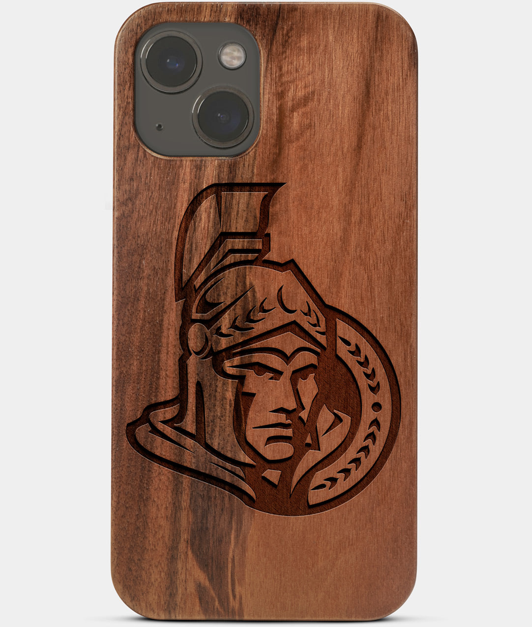Carved Wood Ottawa Senators iPhone 13 Mini Case | Custom Ottawa Senators Gift, Birthday Gift | Personalized Mahogany Wood Cover, Gifts For Him, Monogrammed Gift For Fan | by Engraved In Nature