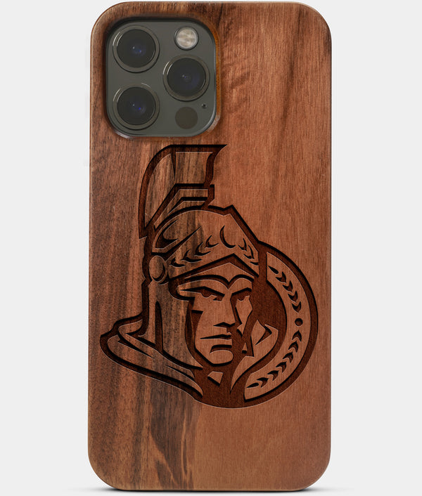 Carved Wood Ottawa Senators iPhone 13 Pro Max Case | Custom Ottawa Senators Gift, Birthday Gift | Personalized Mahogany Wood Cover, Gifts For Him, Monogrammed Gift For Fan | by Engraved In Nature