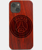 Carved Wood Paris Saint Germain F.C. iPhone 13 Mini Case | Custom Paris Saint Germain F.C. Gift, Birthday Gift | Personalized Mahogany Wood Cover, Gifts For Him, Monogrammed Gift For Fan | by Engraved In Nature