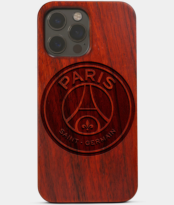 Carved Wood Paris Saint Germain F.C. iPhone 13 Pro Case | Custom Paris Saint Germain F.C. Gift, Birthday Gift | Personalized Mahogany Wood Cover, Gifts For Him, Monogrammed Gift For Fan | by Engraved In Nature