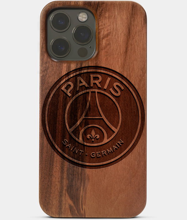 Carved Wood Paris Saint Germain F.C. iPhone 13 Pro Case | Custom Paris Saint Germain F.C. Gift, Birthday Gift | Personalized Mahogany Wood Cover, Gifts For Him, Monogrammed Gift For Fan | by Engraved In Nature