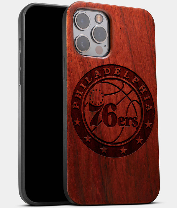 Best Wood Philadelphia 76Ers iPhone 13 Pro Case | Custom Philadelphia 76Ers Gift | Mahogany Wood Cover - Engraved In Nature