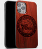 Best Wood Philadelphia 76Ers iPhone 13 Pro Max Case | Custom Philadelphia 76Ers Gift | Mahogany Wood Cover - Engraved In Nature