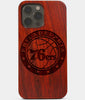 Carved Wood Philadelphia 76Ers iPhone 13 Pro Max Case | Custom Philadelphia 76Ers Gift, Birthday Gift | Personalized Mahogany Wood Cover, Gifts For Him, Monogrammed Gift For Fan | by Engraved In Nature