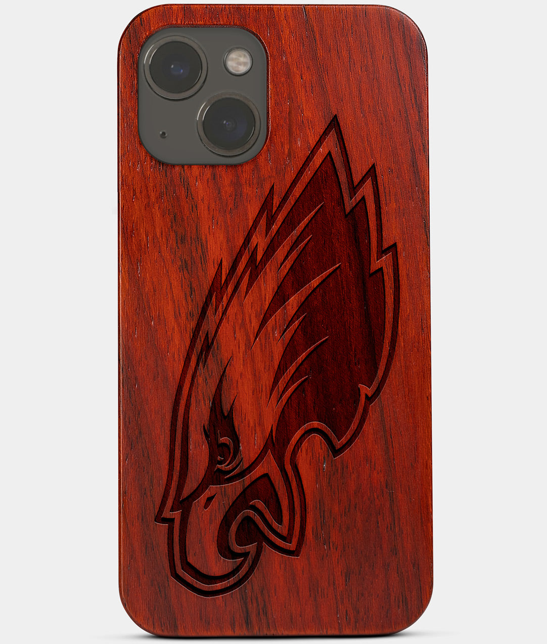 Carved Wood Philadelphia Eagles iPhone 13 Mini Case | Custom Philadelphia Eagles Gift, Birthday Gift | Personalized Mahogany Wood Cover, Gifts For Him, Monogrammed Gift For Fan | by Engraved In Nature