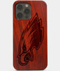 Carved Wood Philadelphia Eagles iPhone 13 Pro Case | Custom Philadelphia Eagles Gift, Birthday Gift | Personalized Mahogany Wood Cover, Gifts For Him, Monogrammed Gift For Fan | by Engraved In Nature