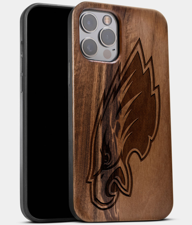 Best Wood Philadelphia Eagles iPhone 13 Pro Max Case | Custom Philadelphia Eagles Gift | Walnut Wood Cover - Engraved In Nature